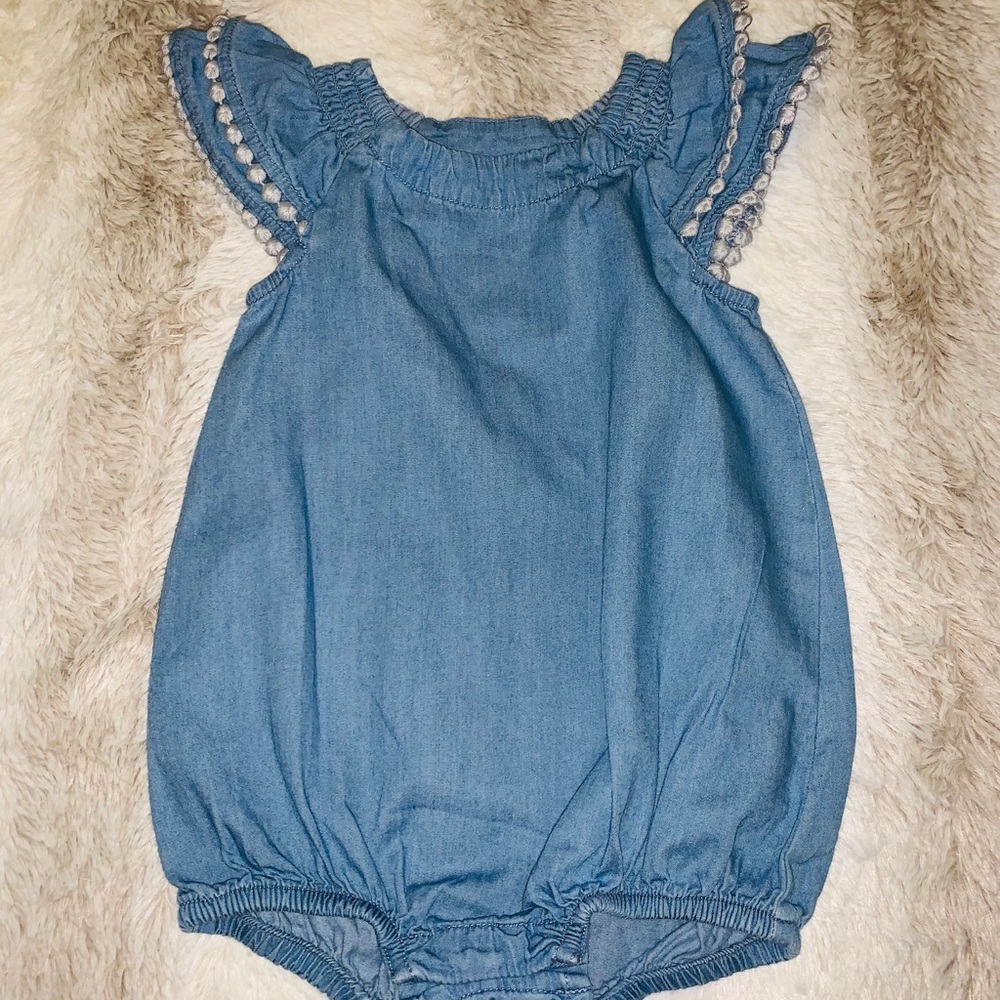 Baby Girl Flutter Sleeves Denim Romper